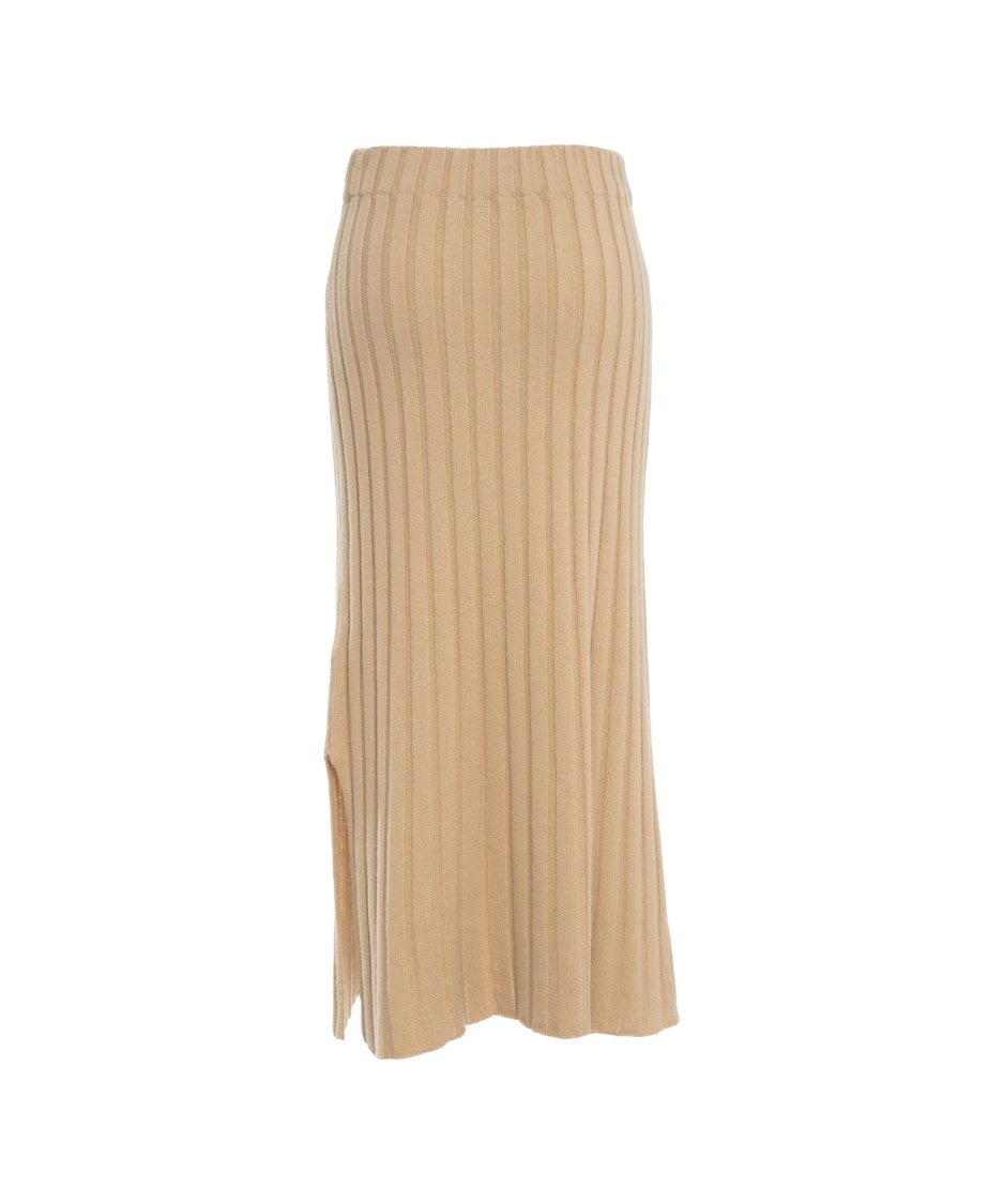 Peuterey Ribbed Knit Midi Skirt With Fitted Waist And Side Slit