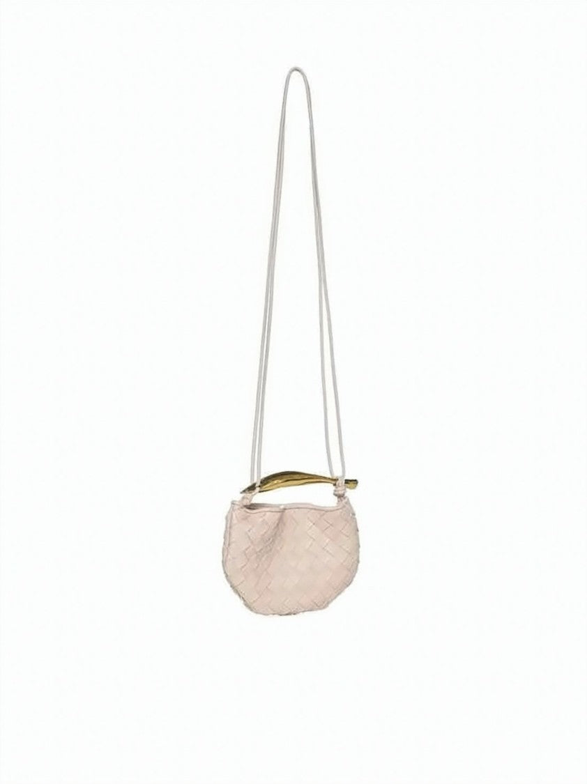 Bottega Veneta Compact Woven Lambskin Shoulder Bag With Gold-Tone Handle