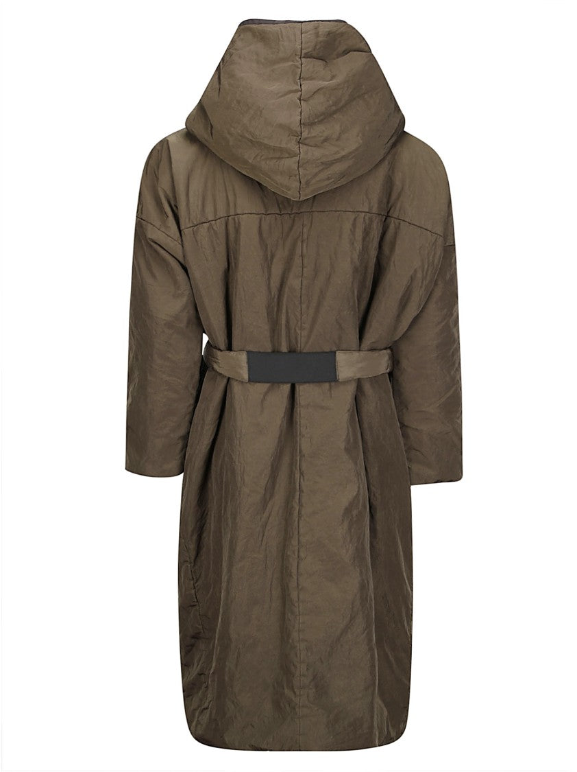 Kimono Rain Long Padded Jacket With Front Zip And Removable Belt