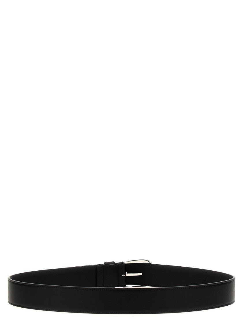 Gucci Black Leather Belt With Polished Metal Buckle