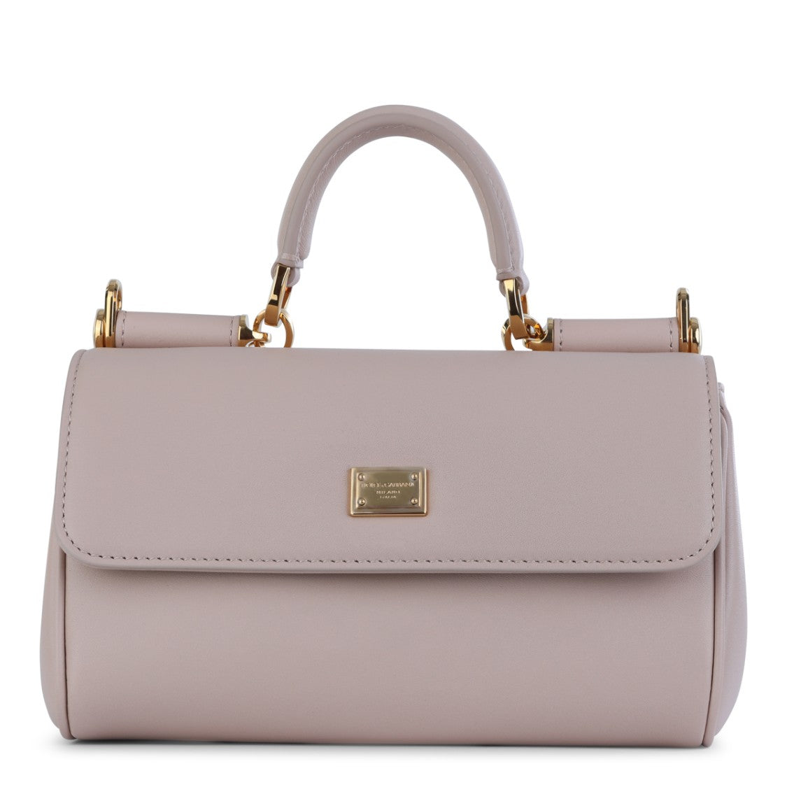 Dolce & Gabbana Structured Nude Leather Top Handle Bag
