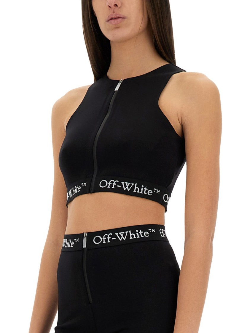 Off-White Fitted Black Top With High Neckline