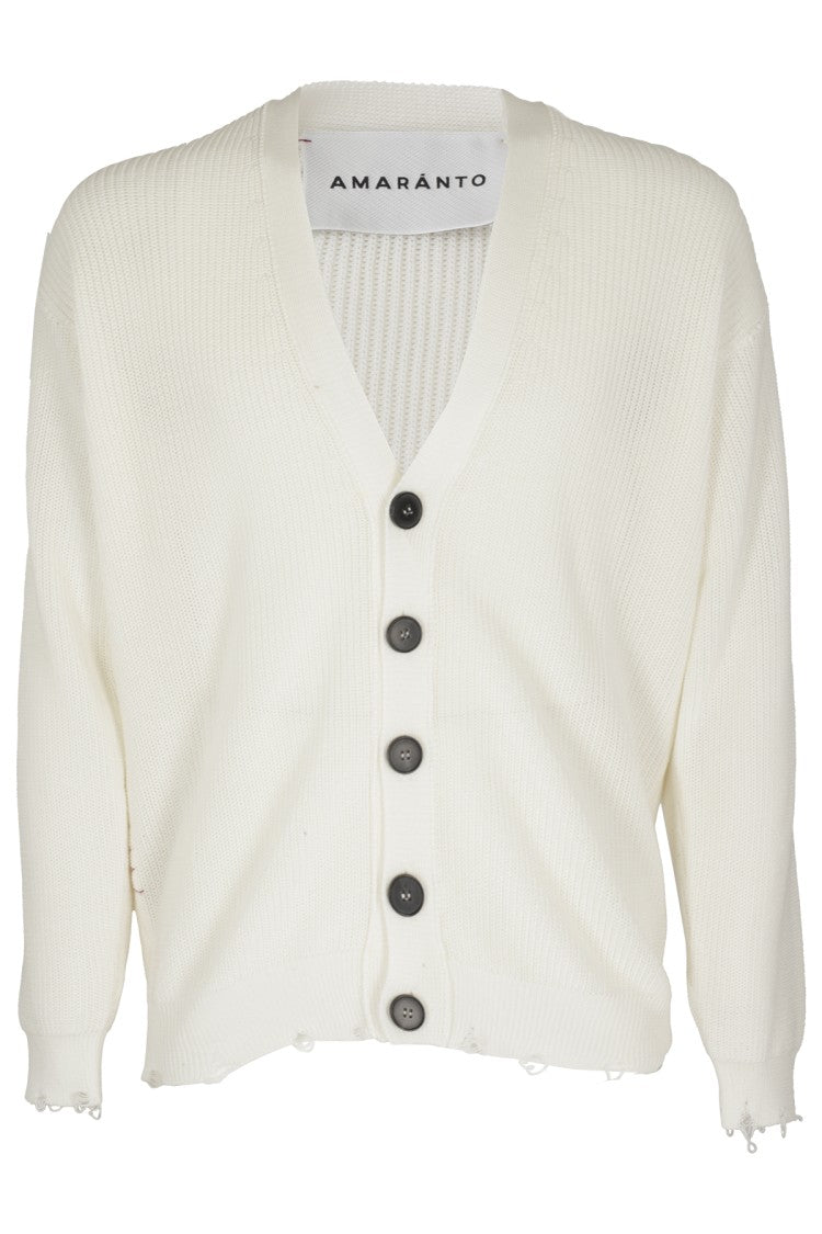 Amaranto White Cotton Knit Cardigan
