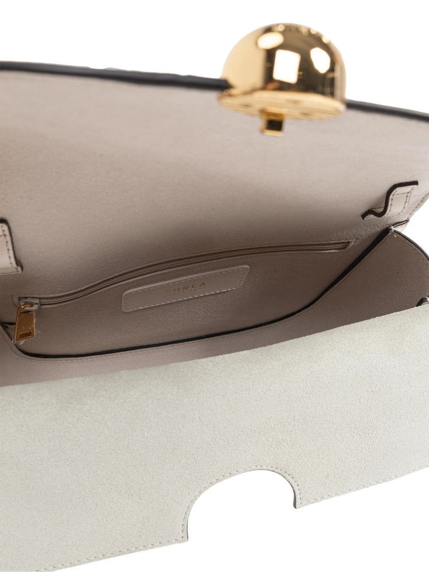 Furla Sfera S White Leather Curved Flap Bag