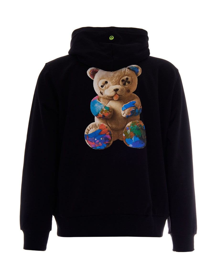 Barrow Black Cotton Hoodie With Bear Graphic And Logo