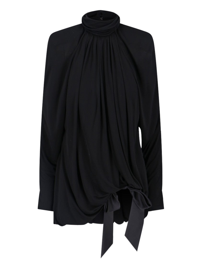 Saint Laurent Draped Mini Dress – Black
