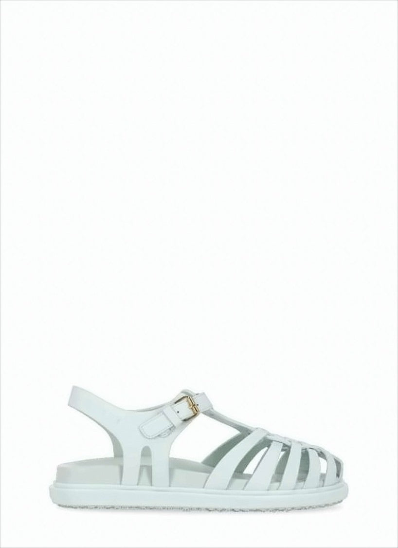Marni Woven Leather Strap Sandals With Ankle Buckle Closure