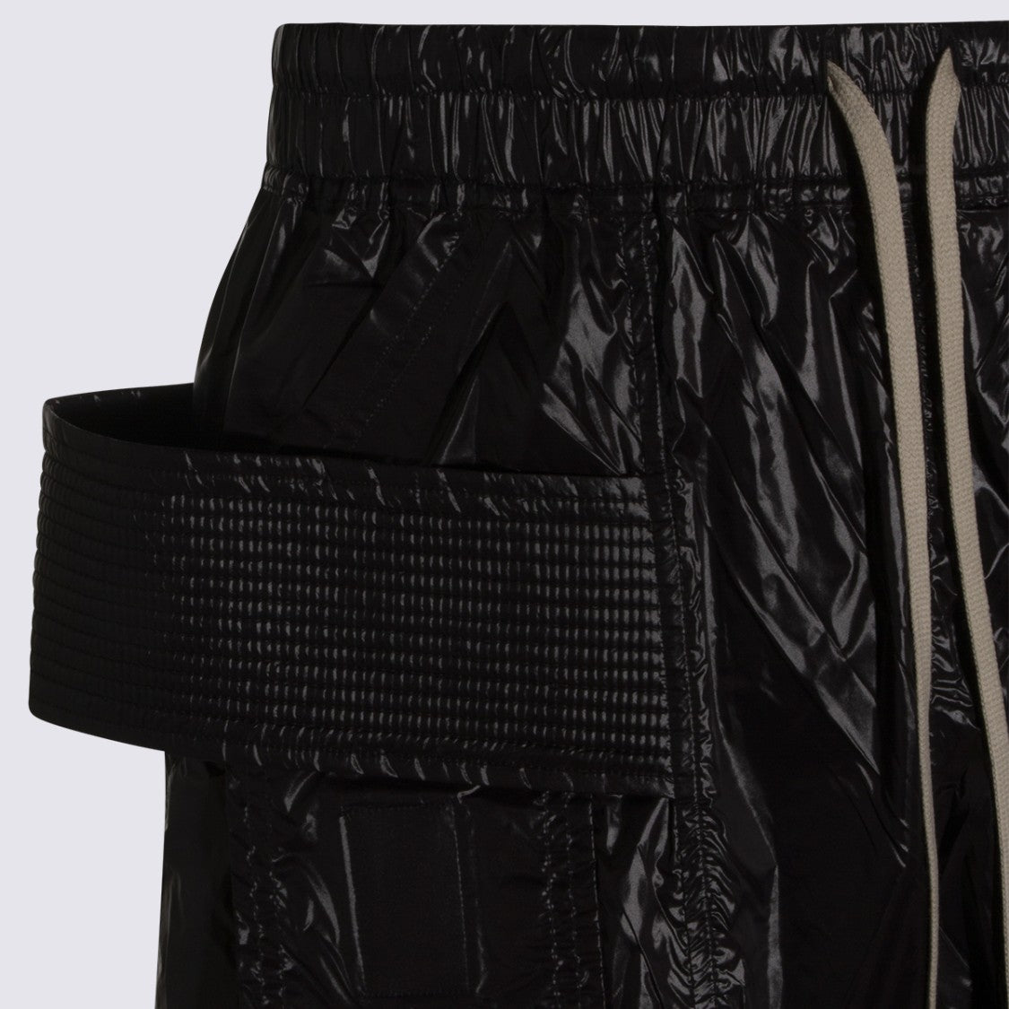 Drkshdw By Rick Owens Glossy Black Trousers With Structured Pockets