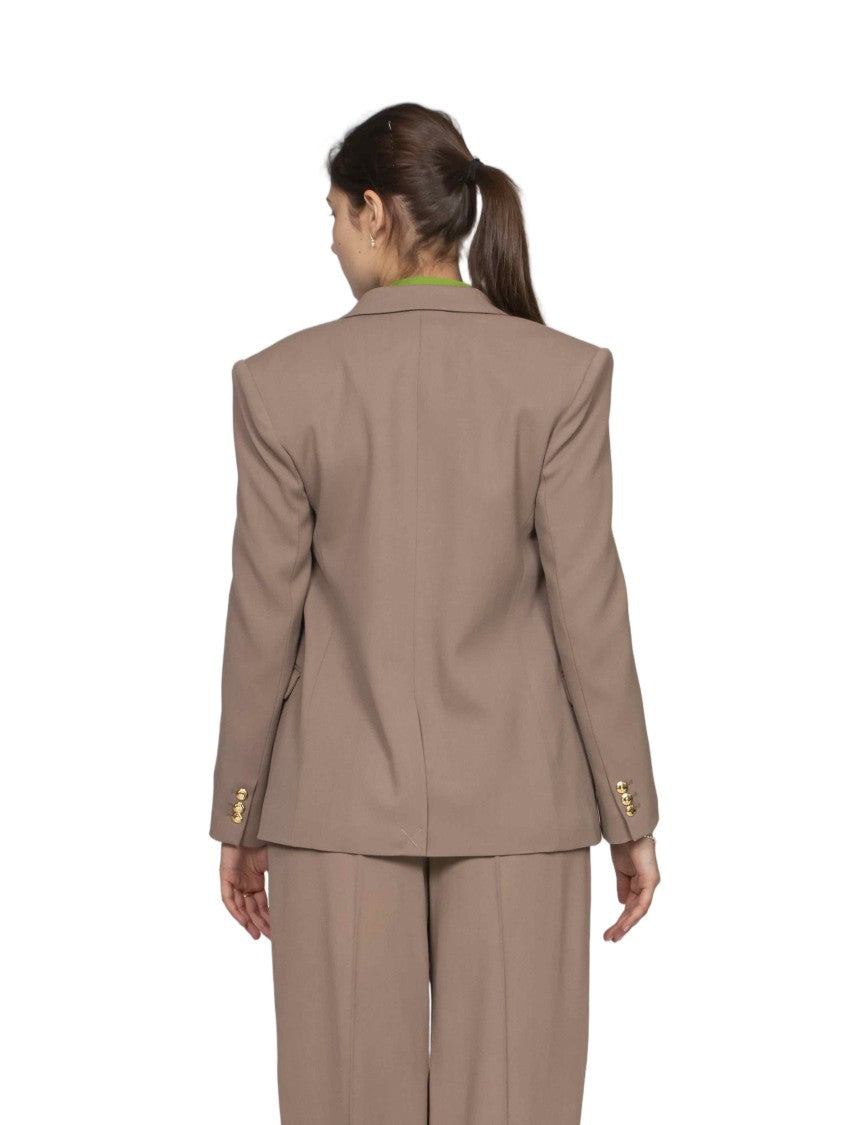 Elisabetta Franchi Double-Breasted Gold-Button Tailored Blazer