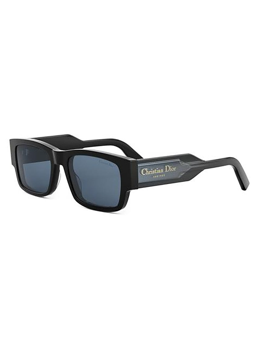 Dior Rectangular Black Frame Sunglasses With Geometric Temples