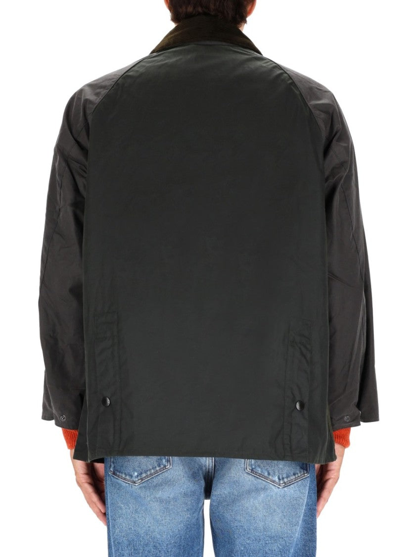 Barbour Patchwork Design Waxed Jacket With Corduroy Collar