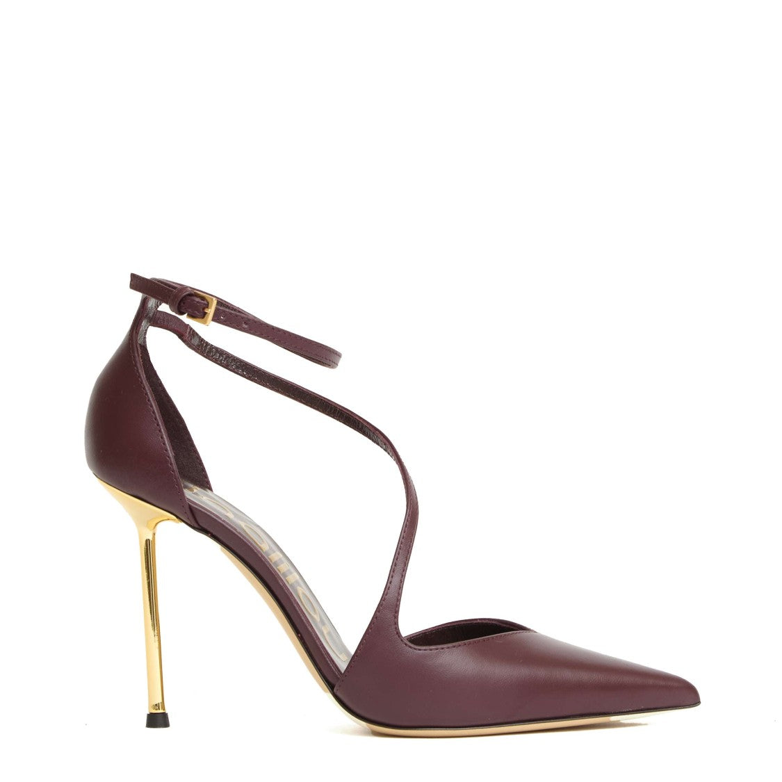 Ninalilou Burgundy Leather Pumps With Ankle Straps