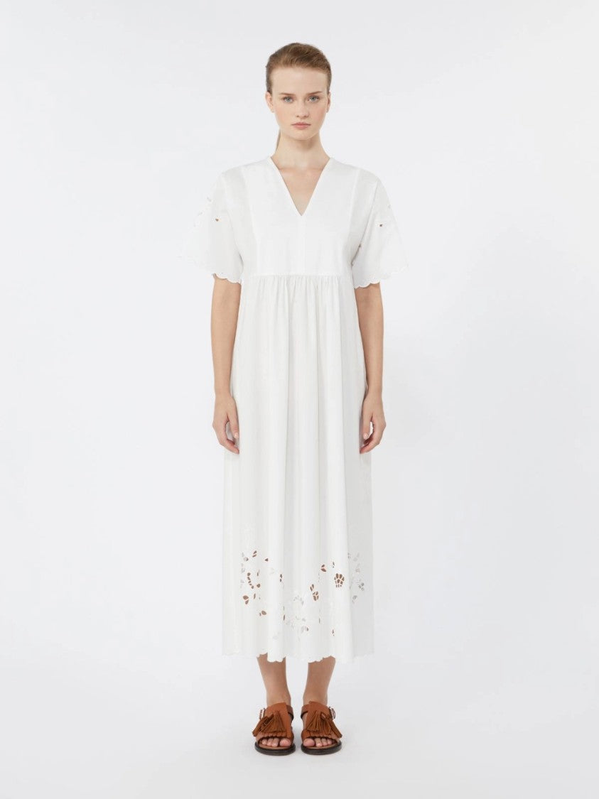 Max Mara V-Neck Midi Dress With Eyelet Embroidery