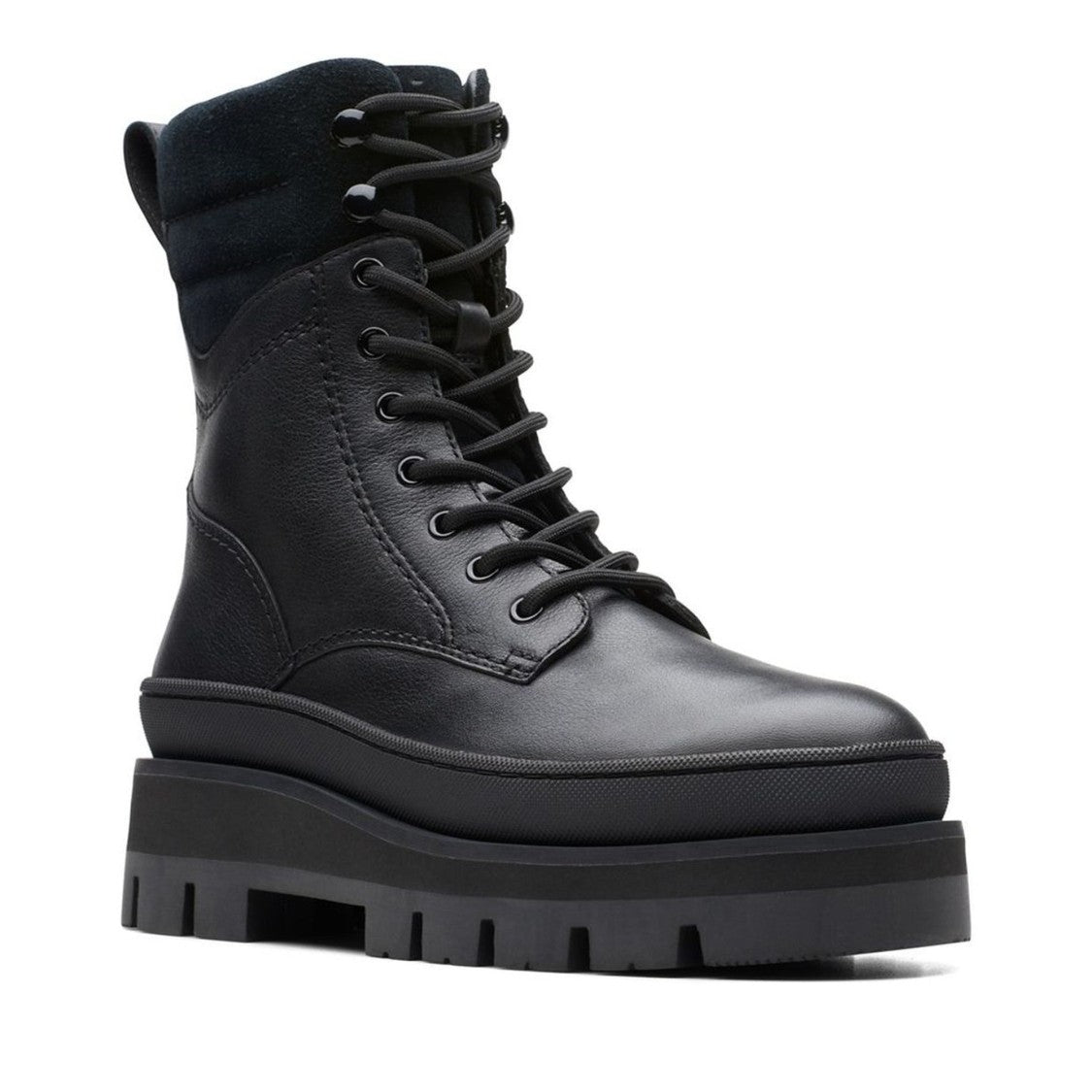 Clarks Black Orianna2 Hike Chic Padded Collar Rugged Sole Leather Ankle Boots