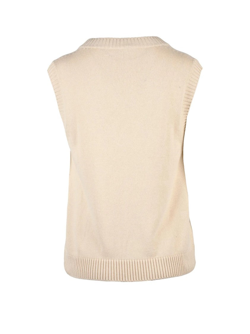 Mm By Max Mara Beige Cotton Floral Knit Vest