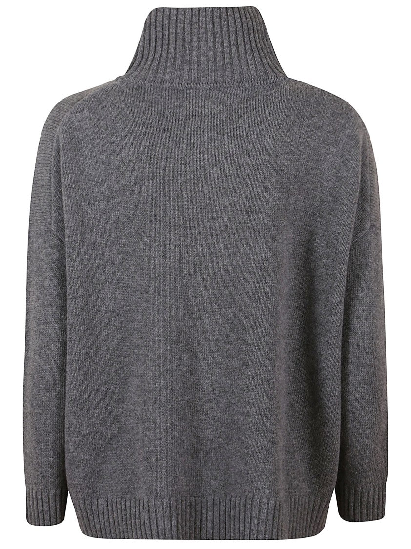 Max Mara High Ribbed Turtleneck Wool Sweater With Relaxed Fit