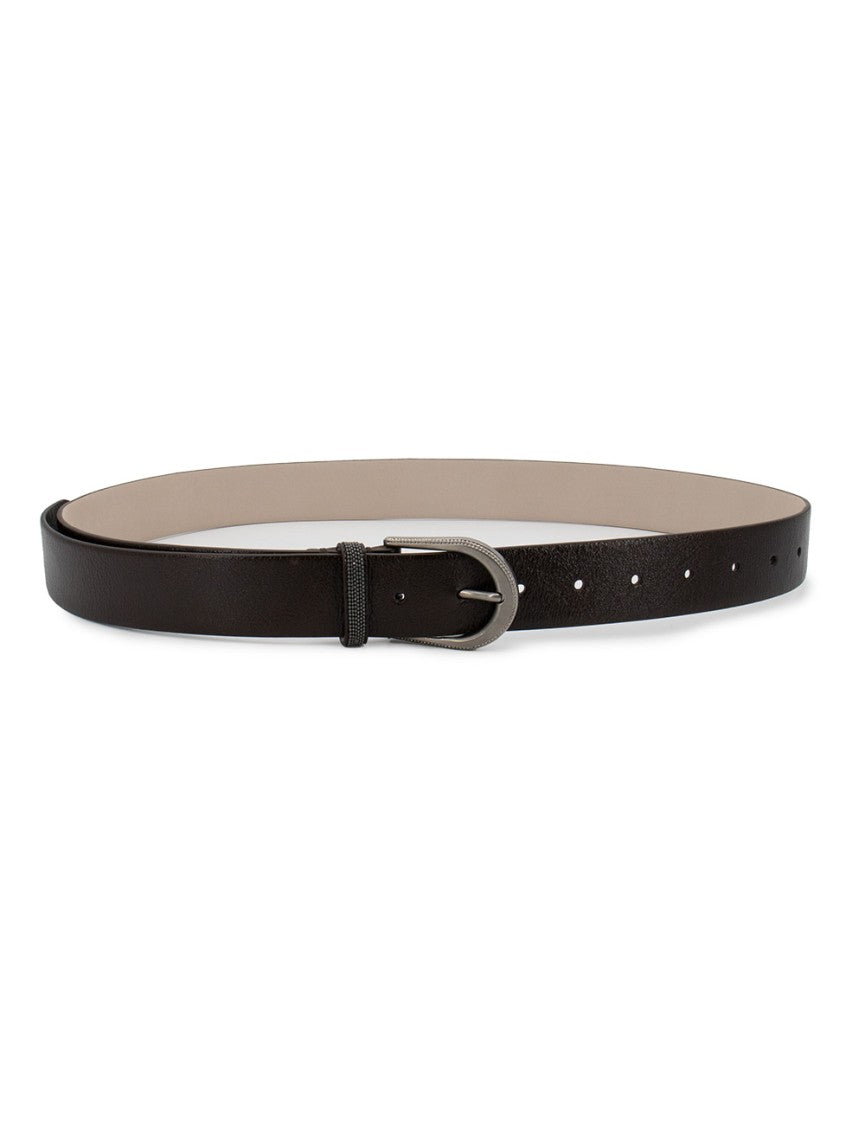 Brunello Cucinelli Brown Leather Belt With Polished Silver-Tone Buckle