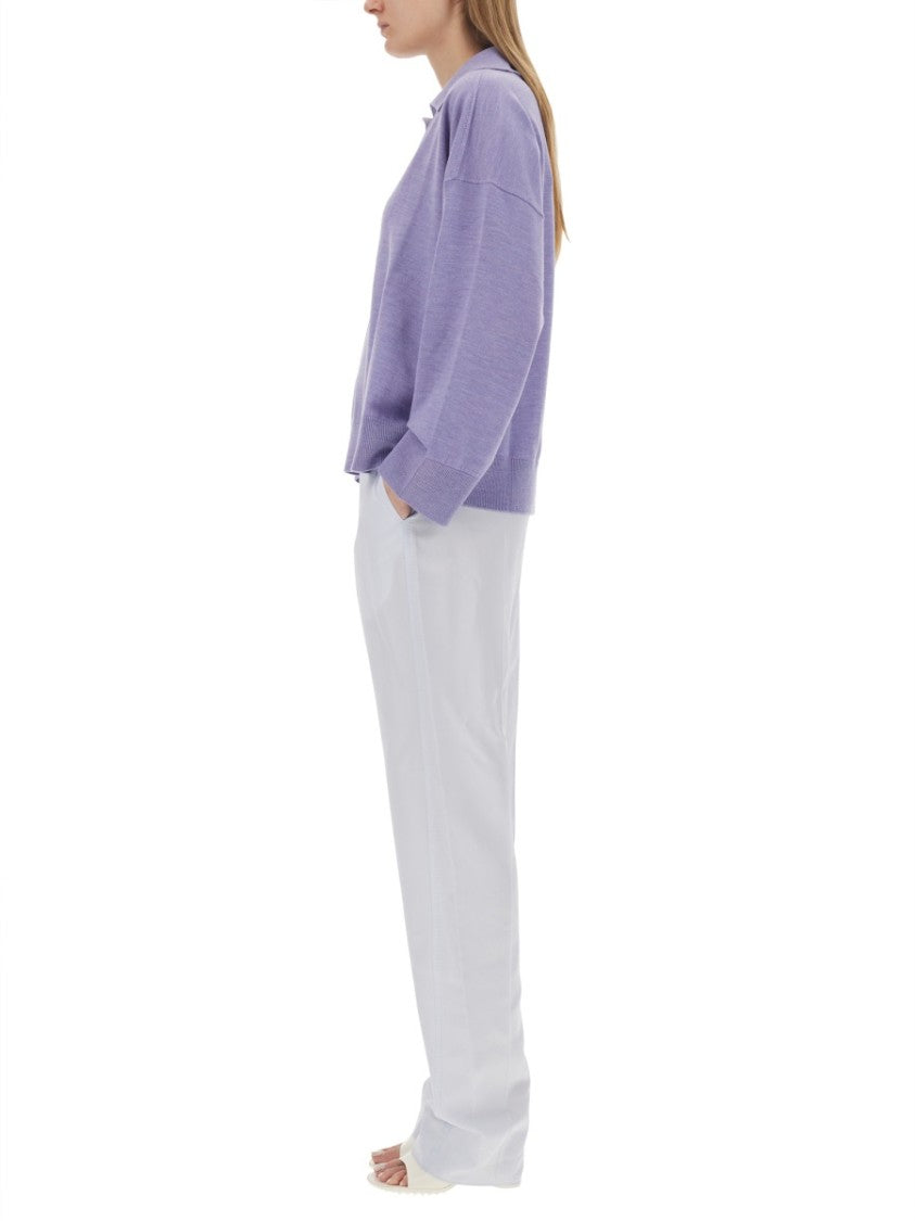 Bottega Veneta Wide Leg Straight Cut Pants With Flowing Drape