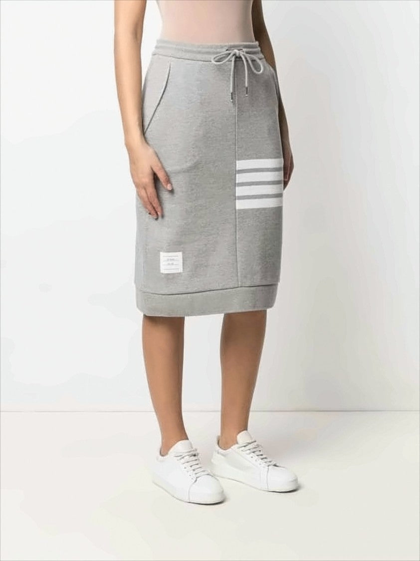 Thom Browne Heather Grey Midi Skirt With Drawstring Waistband