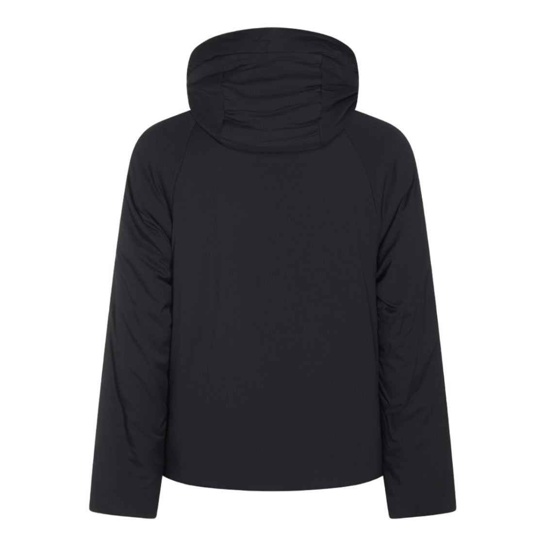 Laminar Minimalist Black High Collar Hooded Coat