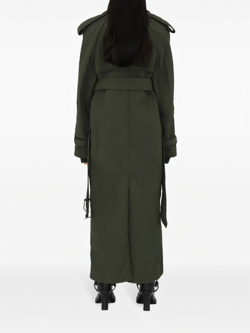 Burberry Quilted Green Long Coat With Belted Waist