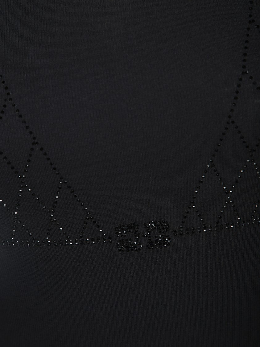 Ganni Sleeveless Black Top With Rhinestone Embellishments