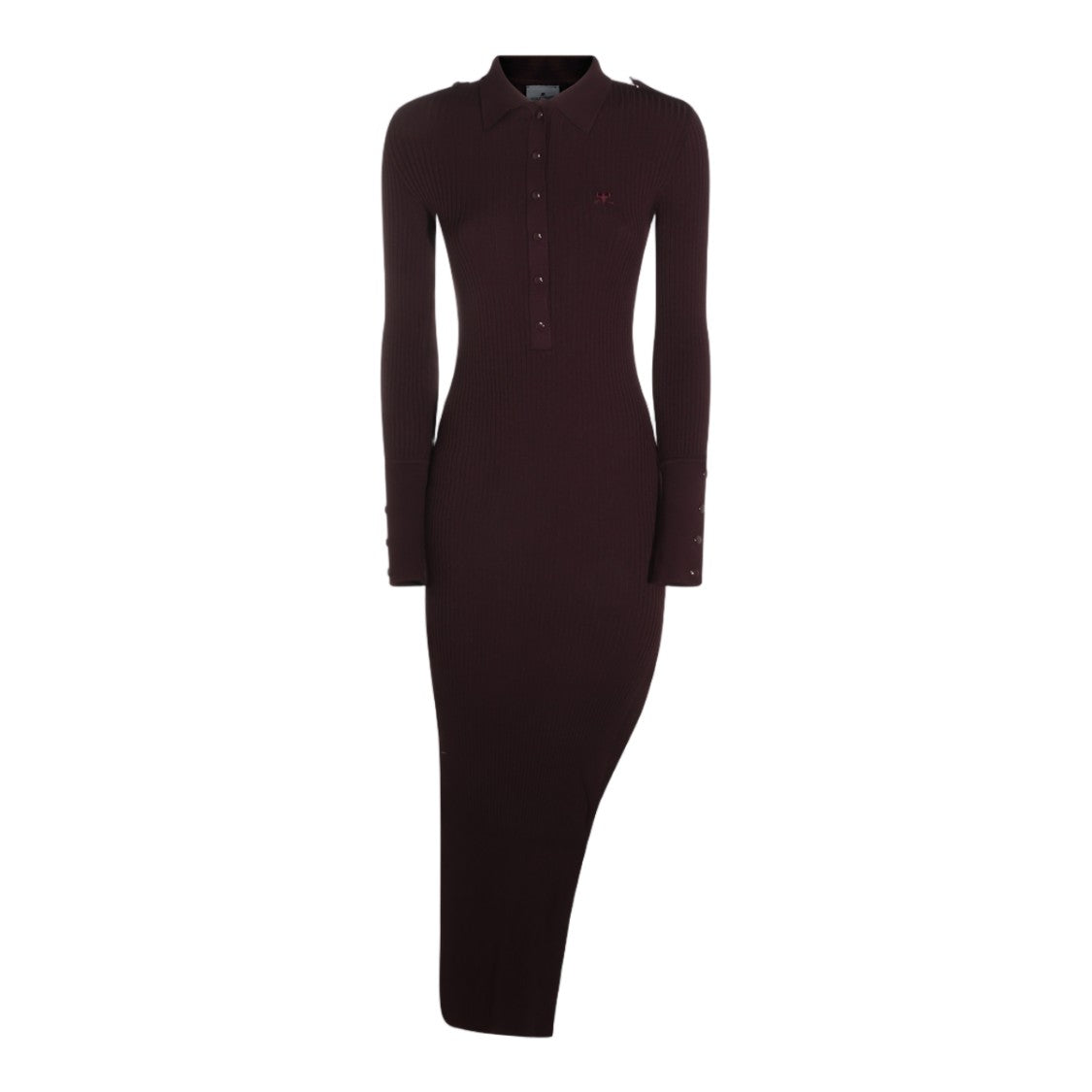 Courrèges Ribbed Knit Collared Midi Dress