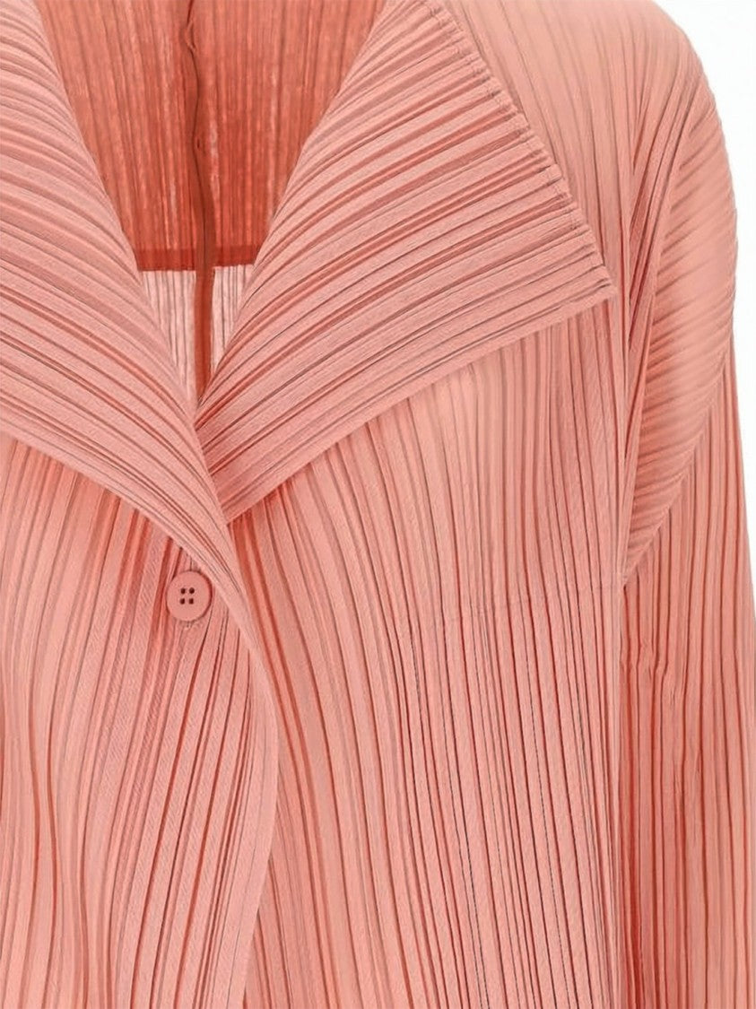 Pleats Please Pleated Textured Cardigan With Structured Collar
