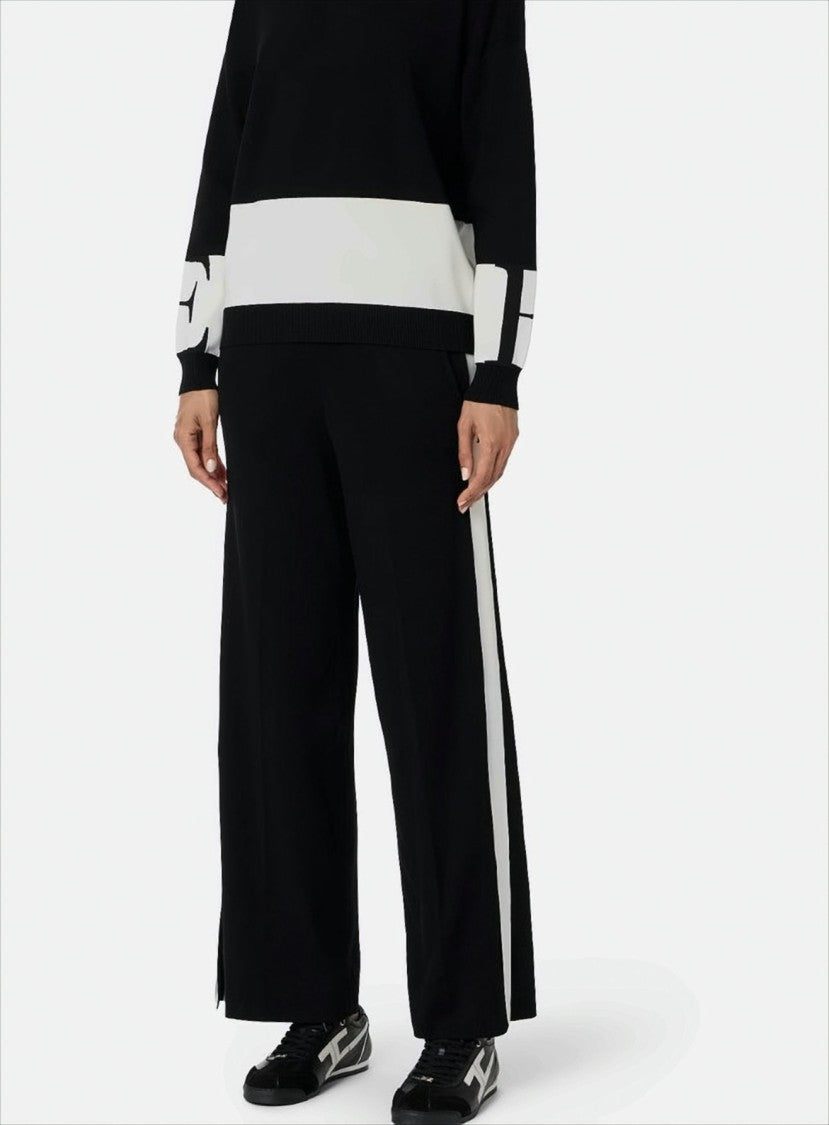 Elisabetta Franchi Palazzo Fit Viscose Trousers With Shiny Accents