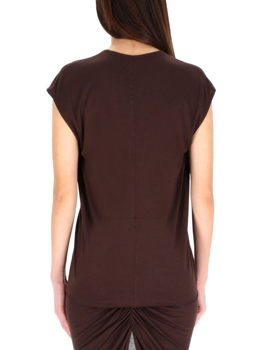 Rick Owens X Lilies Deep V-Neck Brown Viscose Top