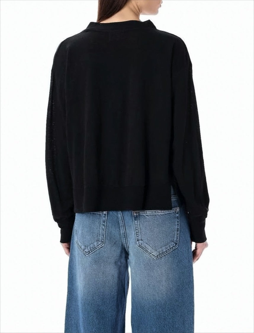 Isabel Marant Relaxed Fit Black Linen Long-Sleeve Top With Graphic Design