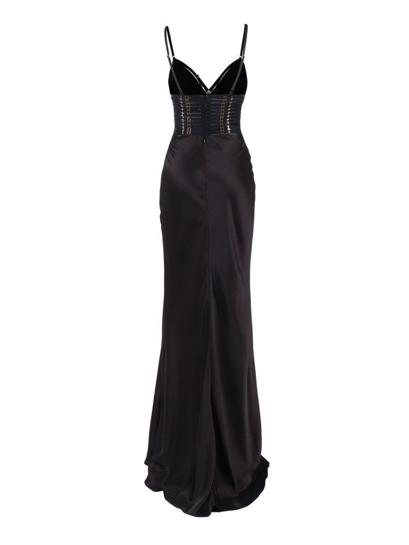 Elisabetta Franchi Fitted Mesh Panel Maxi Dress