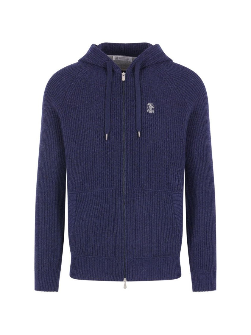 Brunello Cucinelli Ribbed Knit Sweater With Full Zipper And Hood