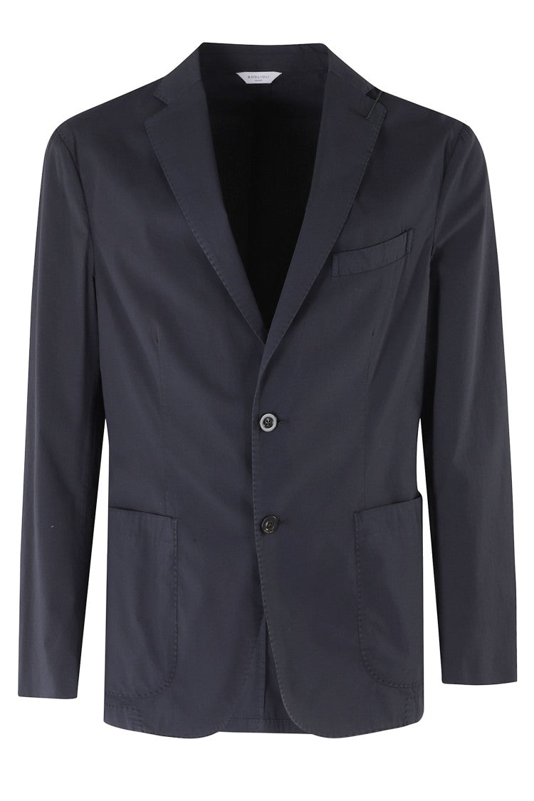 Boglioli Blue Single-Breasted Two-Button Stretch Cotton Blazer