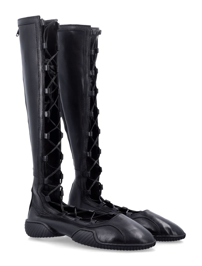 Miista Mathilda Black Leather Gladiator Lace Ballerinas