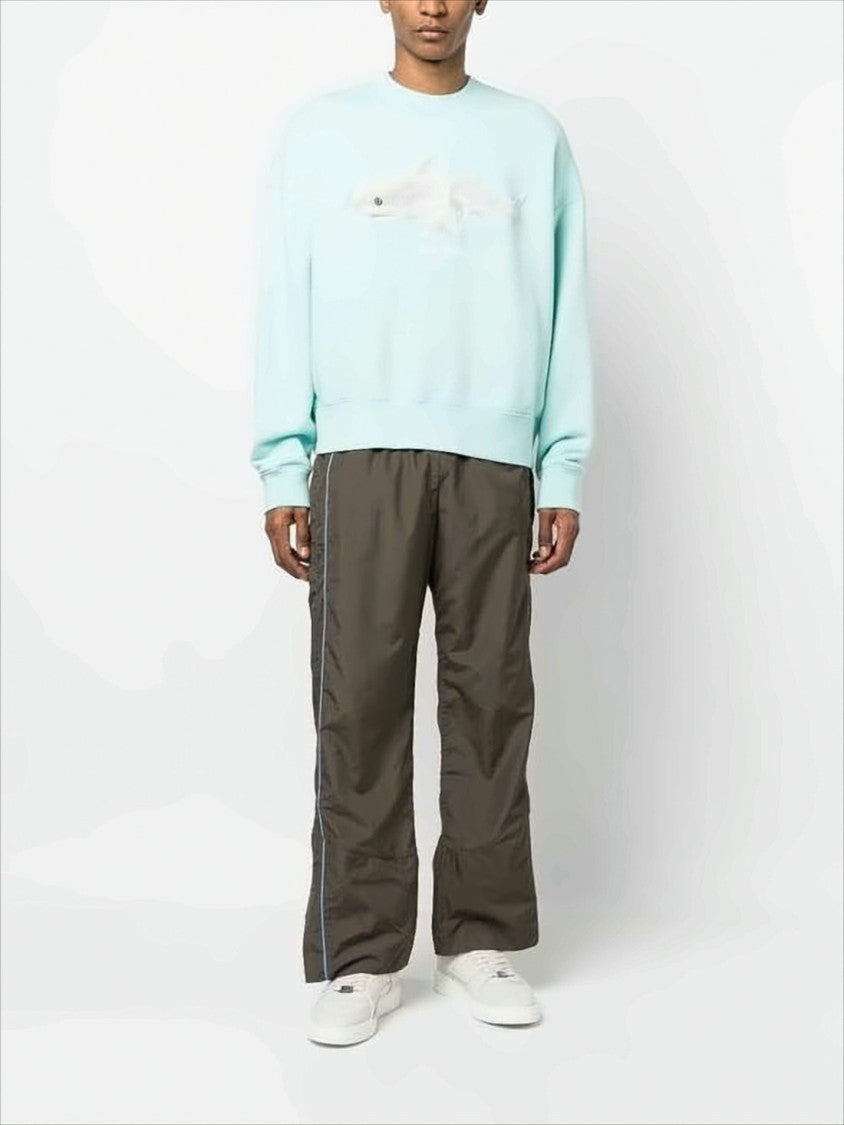 Palm Angels Relaxed Fit Long-Sleeve Sweatshirt With Textured Shark Graphic