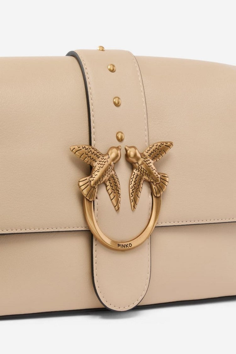 Pinko Structured Leather Handbag With Gold-Tone Bird Embellishment