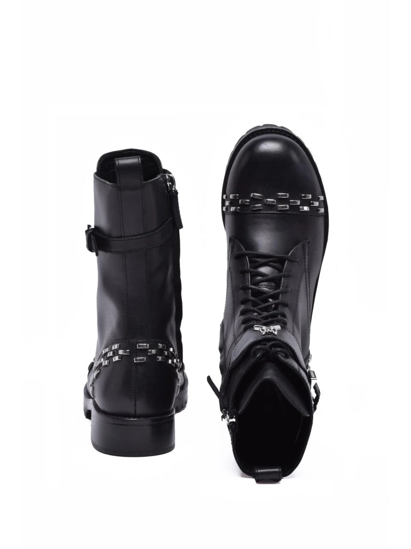 Patrizia Pepe Black Leather Rubber Women's Leather Ankle Boot