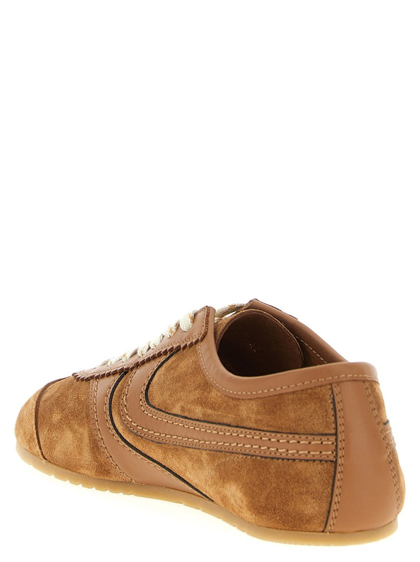Dries Van Noten Suede Sneakers With Leather Overlays And Scalloped Design