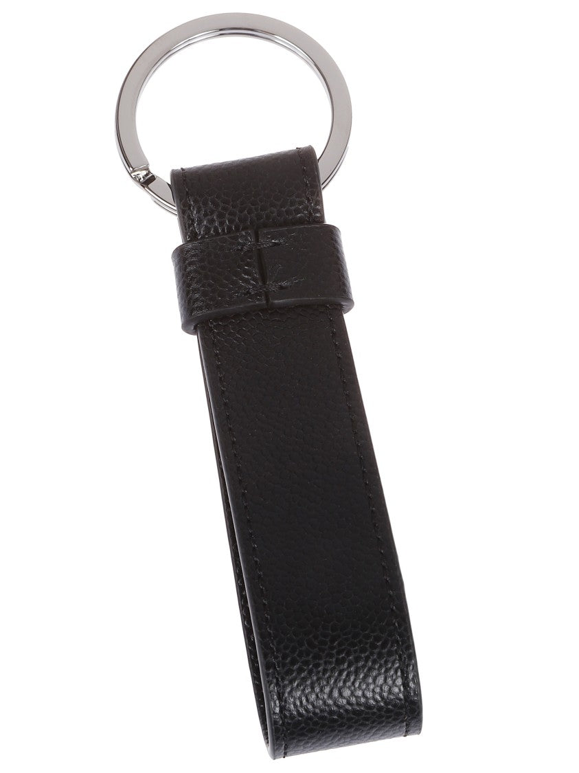 Tod's Minimalist Black Leather Keychain With Silver-Tone Logo