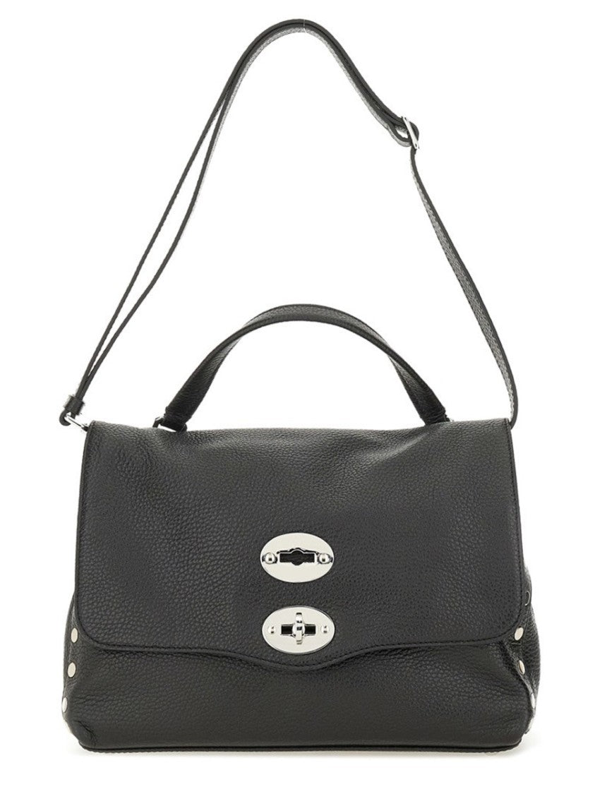 Zanellato Structured Black Leather Handbag With Turn-Lock Closure