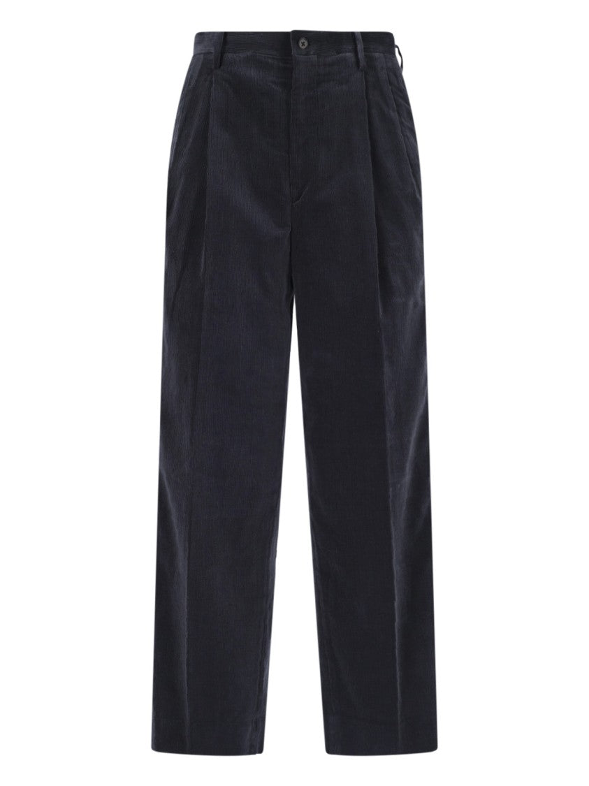 Kaptain Sunshine Blue Pleated Mid-Rise Corduroy Trousers