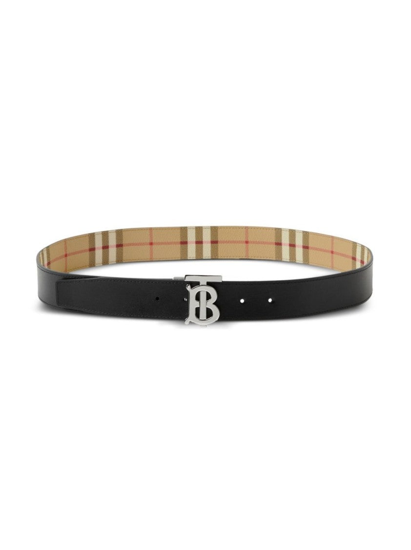 Burberry Reversible Vintage Check And Black Leather Belt
