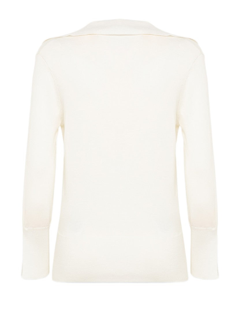 Blugirl Slim-Fit Polo-Style Sweater With Rose-Shaped Brooch