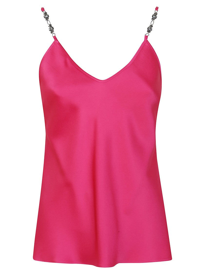 Max Mara Satin-Finish V-Neck Top With Decorative Spaghetti Straps