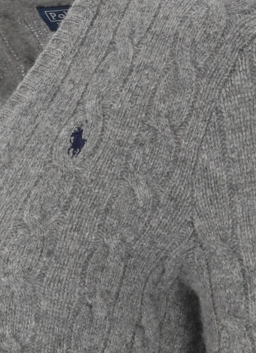 Polo Ralph Lauren Grey V-Neck Cable-Knit Wool Sweater