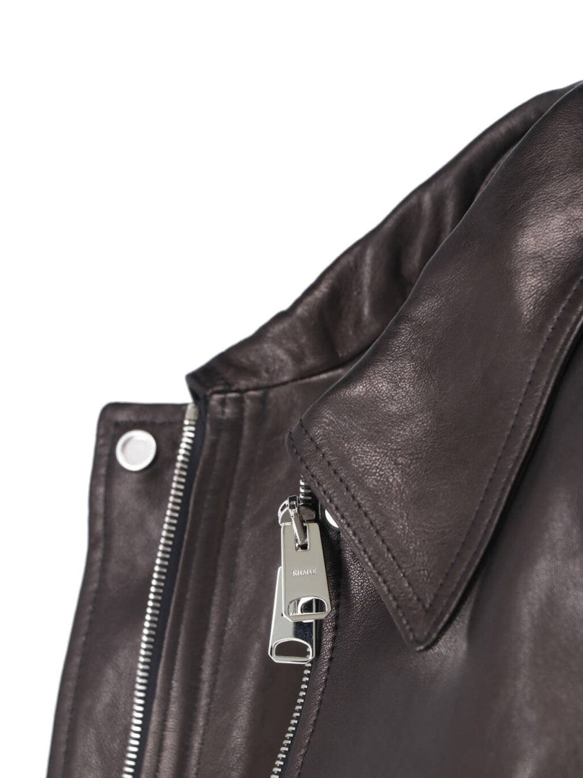 Khaite Cropped Lamb Nappa Leather Jacket With Pointed Collar