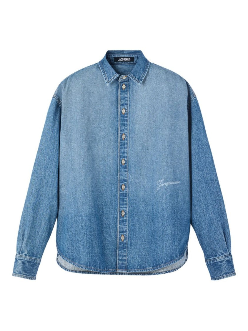 Jacquemus Denim Blue Silk And Nylon Shirt