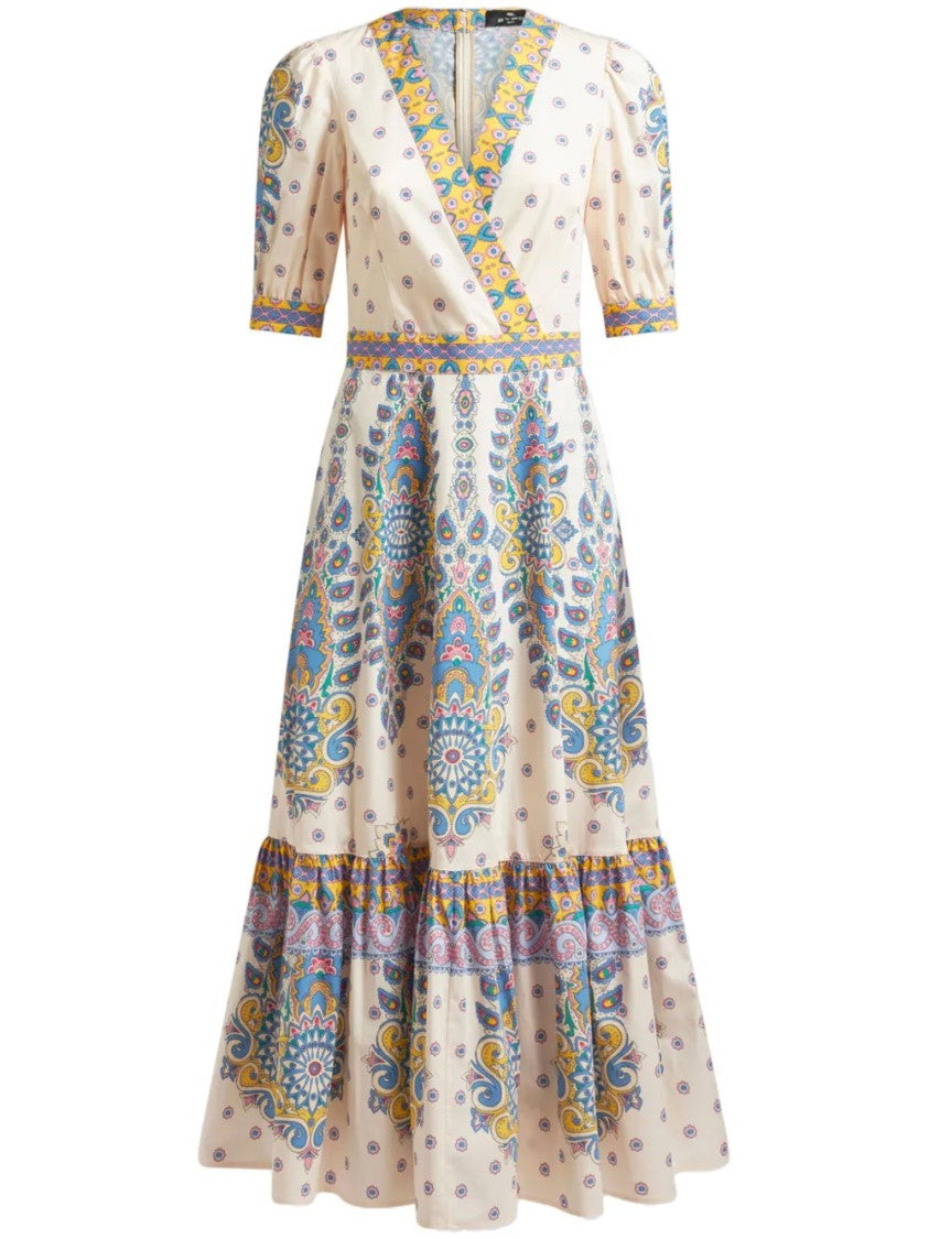 Etro Vibrant Multicolor Paisley Midi Dress With Flared Skirt
