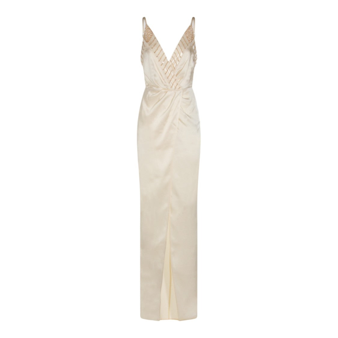 Elisabetta Franchi Long Dress With Deep V-Neckline And Bead Embellishments